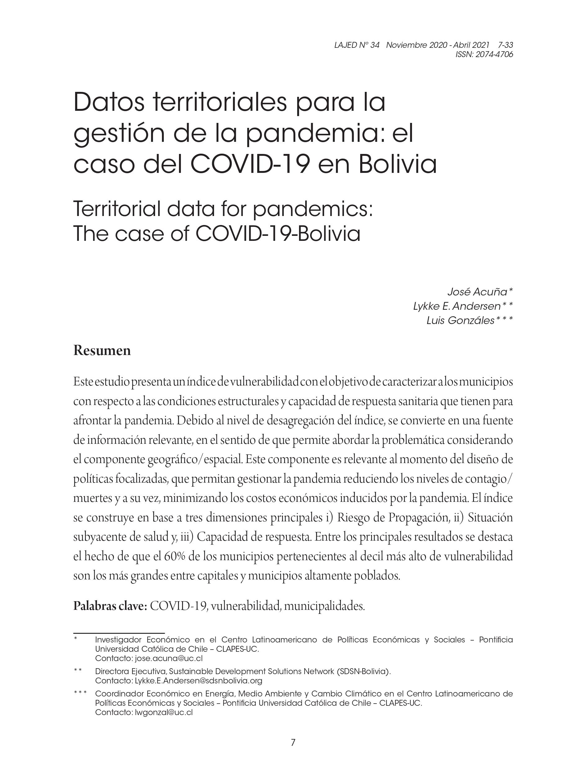 Datos territoriales para la gestión de la pandemia: el caso del COVID-19 en Bolivia