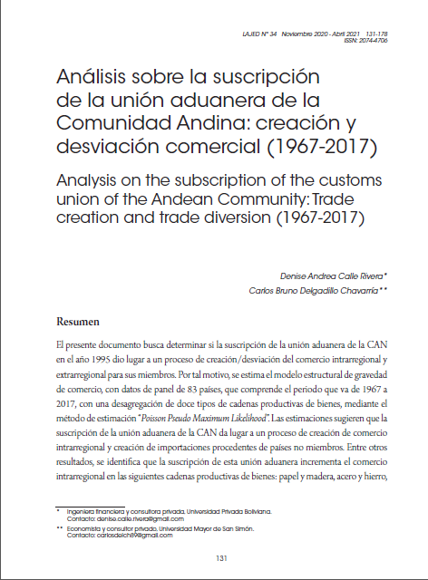 Análisis sobre la suscripción de la unión aduanera de la Comunidad Andina: creación y desviación comercial (1967-2017)
