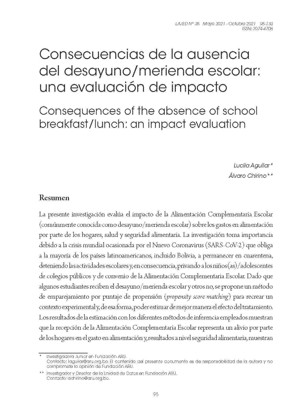 Consecuencias de la ausencia del desayuno/merienda escolar: una evaluación de impacto