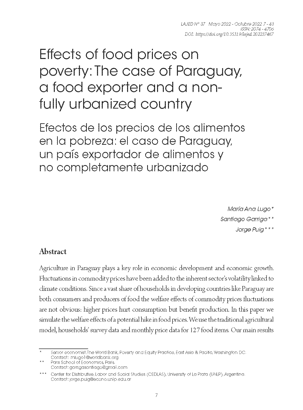 Efectos de los precios de los alimentos en la pobreza: el caso de Paraguay, un país exportador de alimentos y no completamente urbanizado