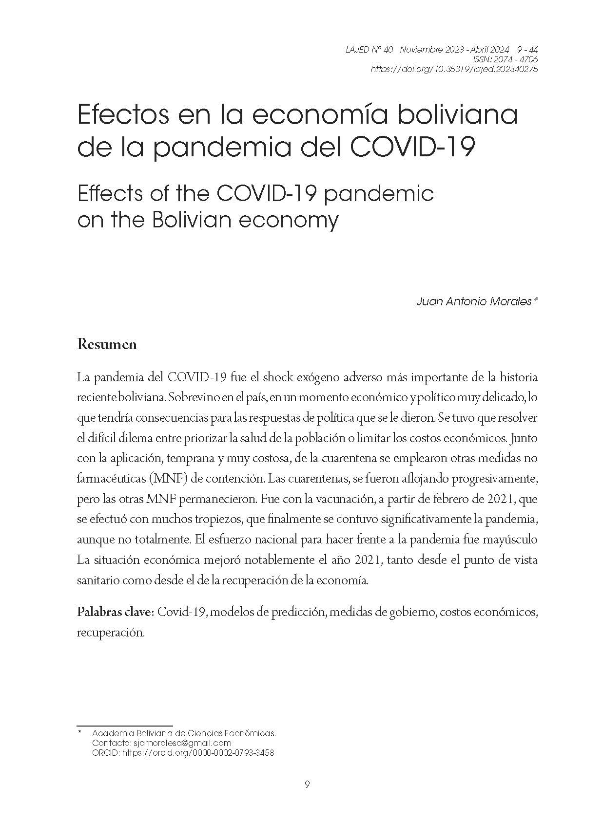 Efectos en la economía boliviana de la pandemia del COVID-19