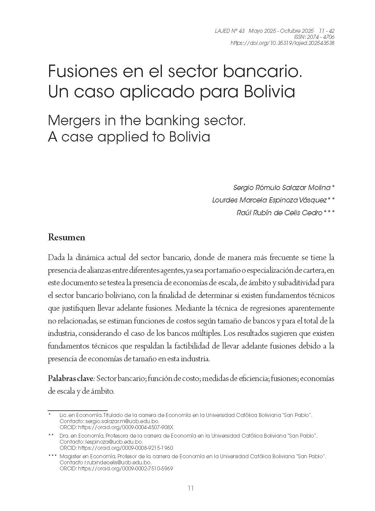 Fusiones en el sector bancario. Un caso aplicado para Bolivia