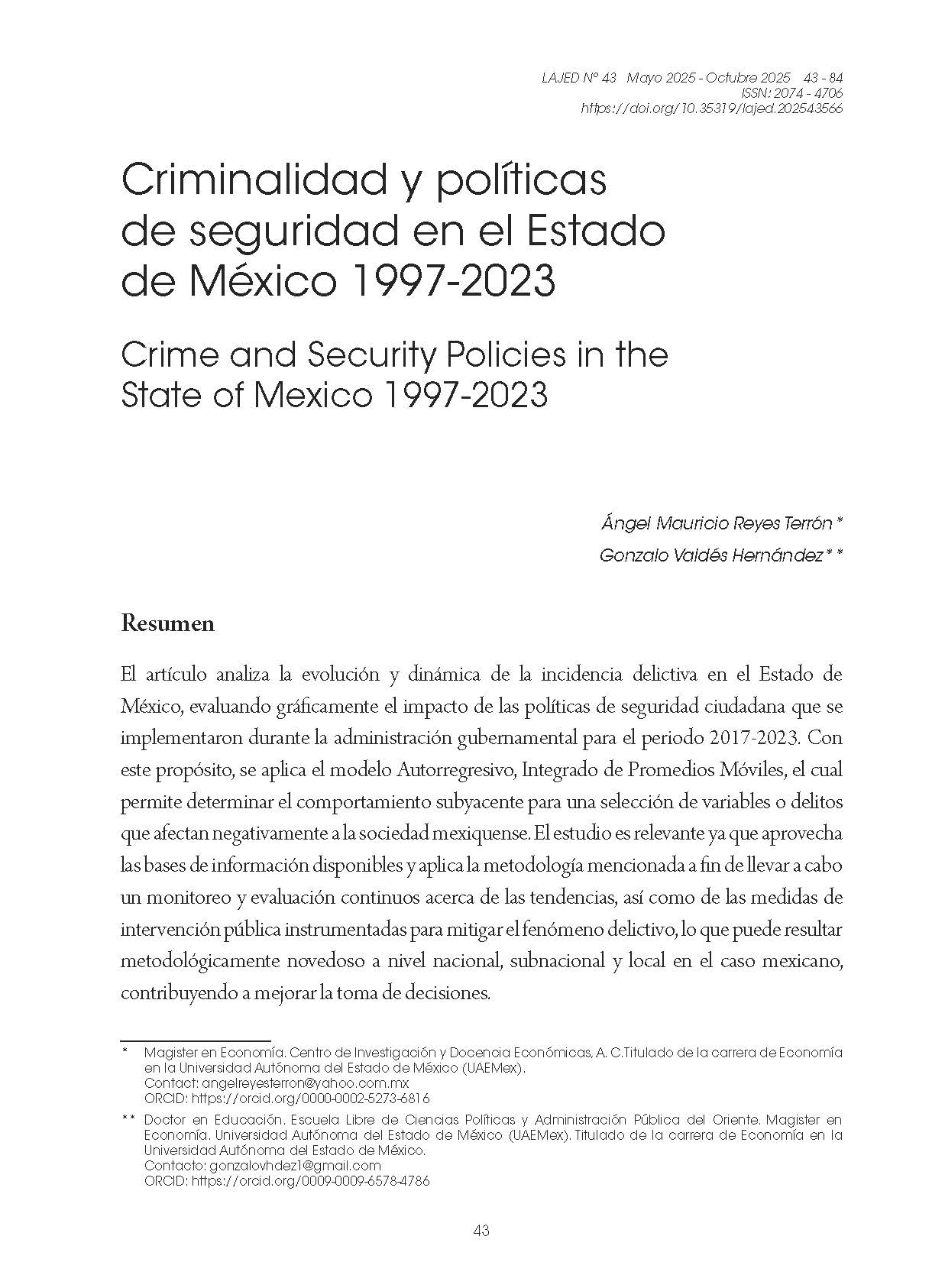 Criminalidad y políticas de seguridad en el Estado de México 1997-2023