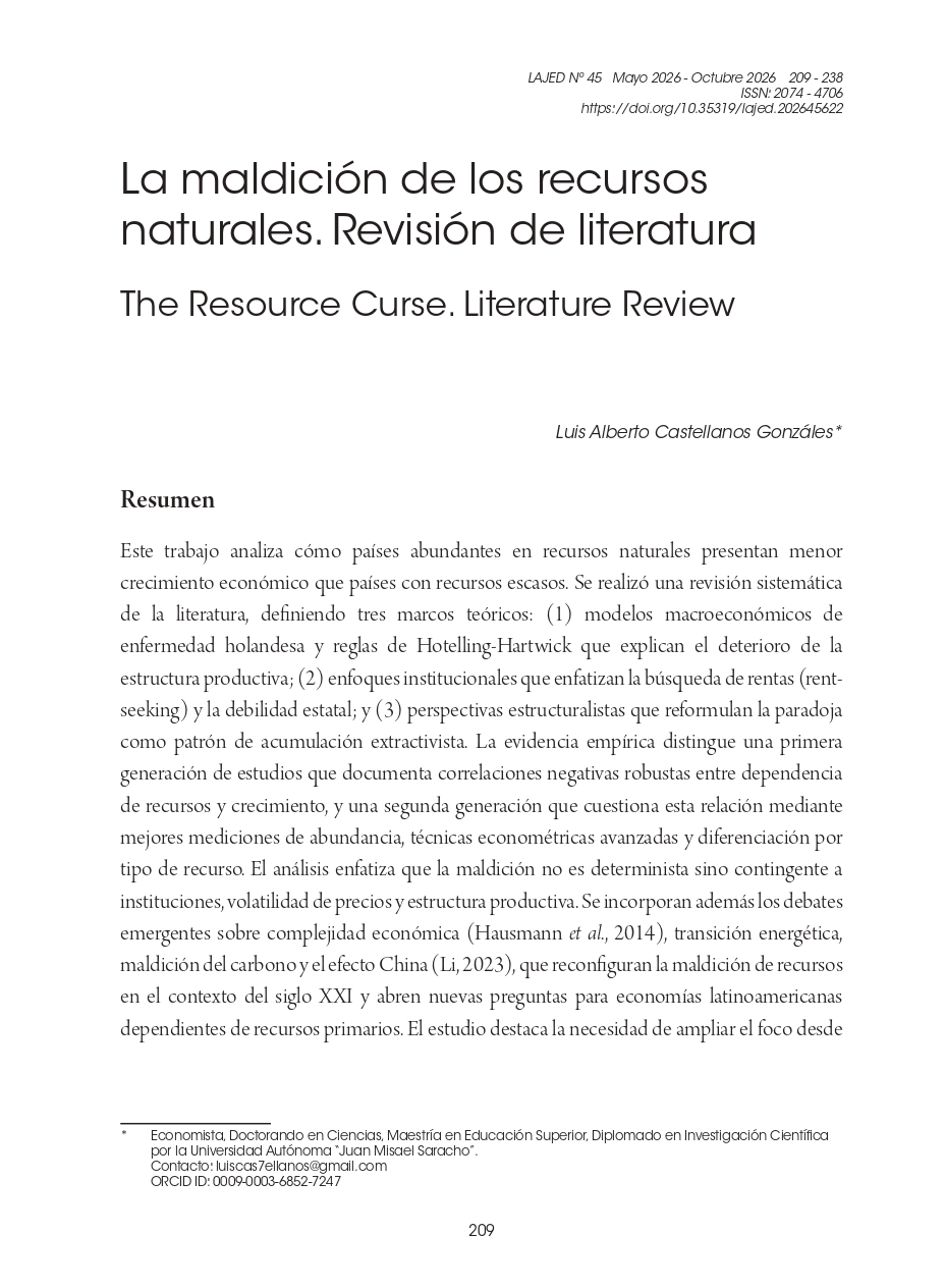 La maldición de los recursos naturales. Revisión de literatura