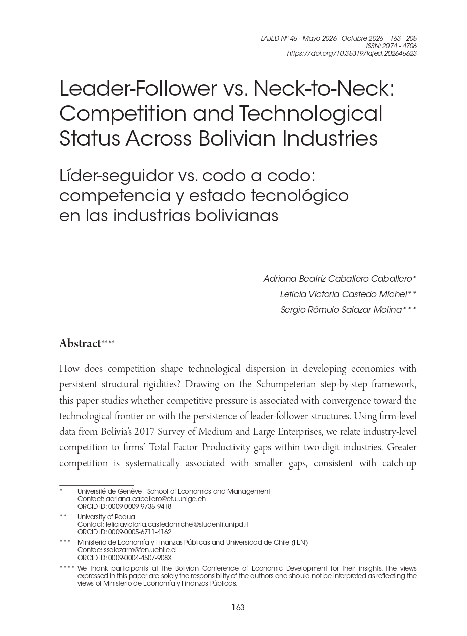 Leader-Follower vs. Neck-to-Neck: Competition and Technological Status Across Bolivian Industries