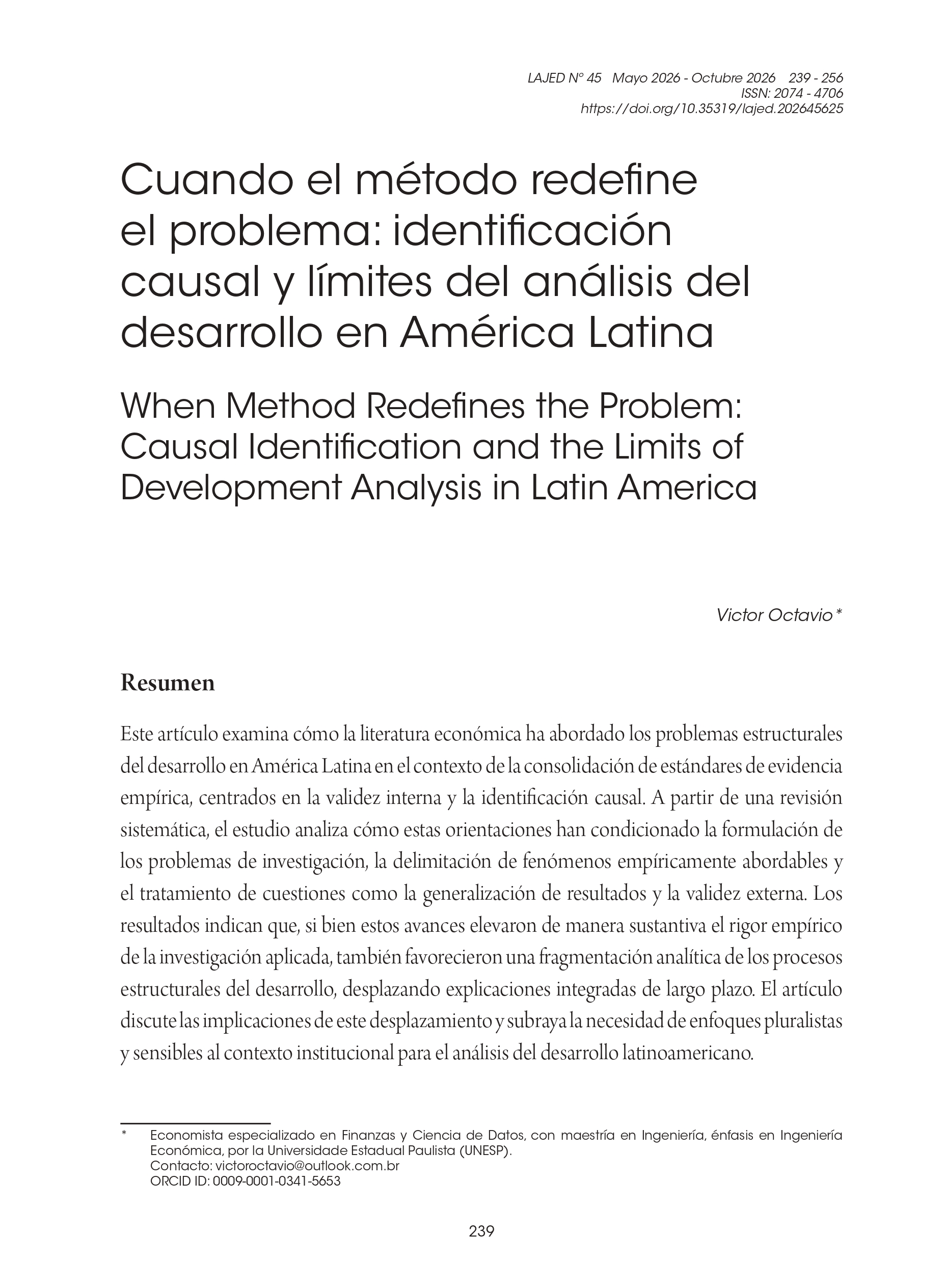 Cuando el método redefine el problema: identificación causal y límites del análisis del desarrollo en América Latina